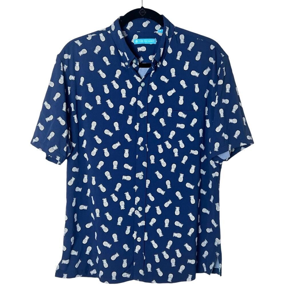Tori Richard Men's Pineapple Hawaiian Shirt Short Sleeve Button Front Shirt Sz S